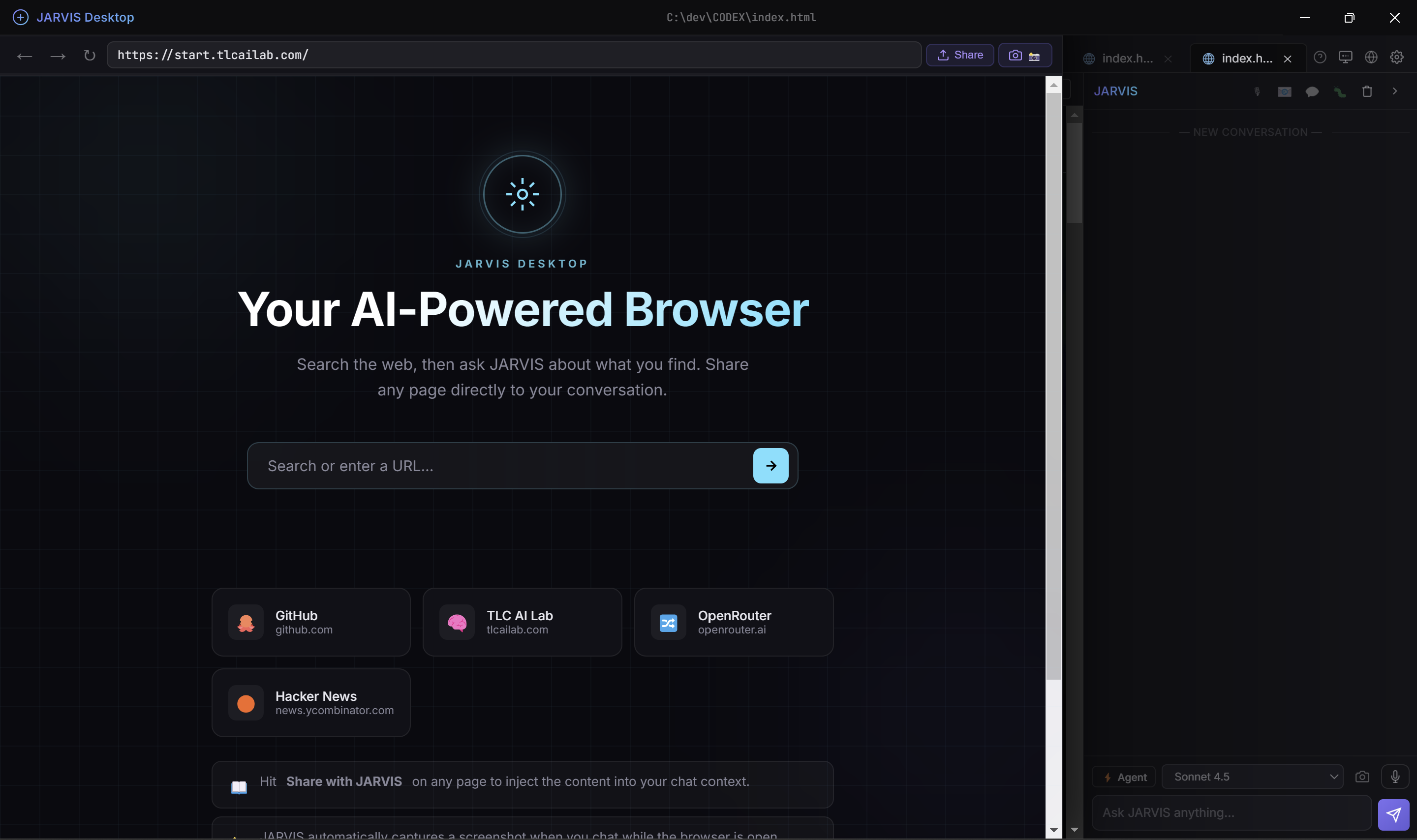JARVIS Desktop — Built-in Browser