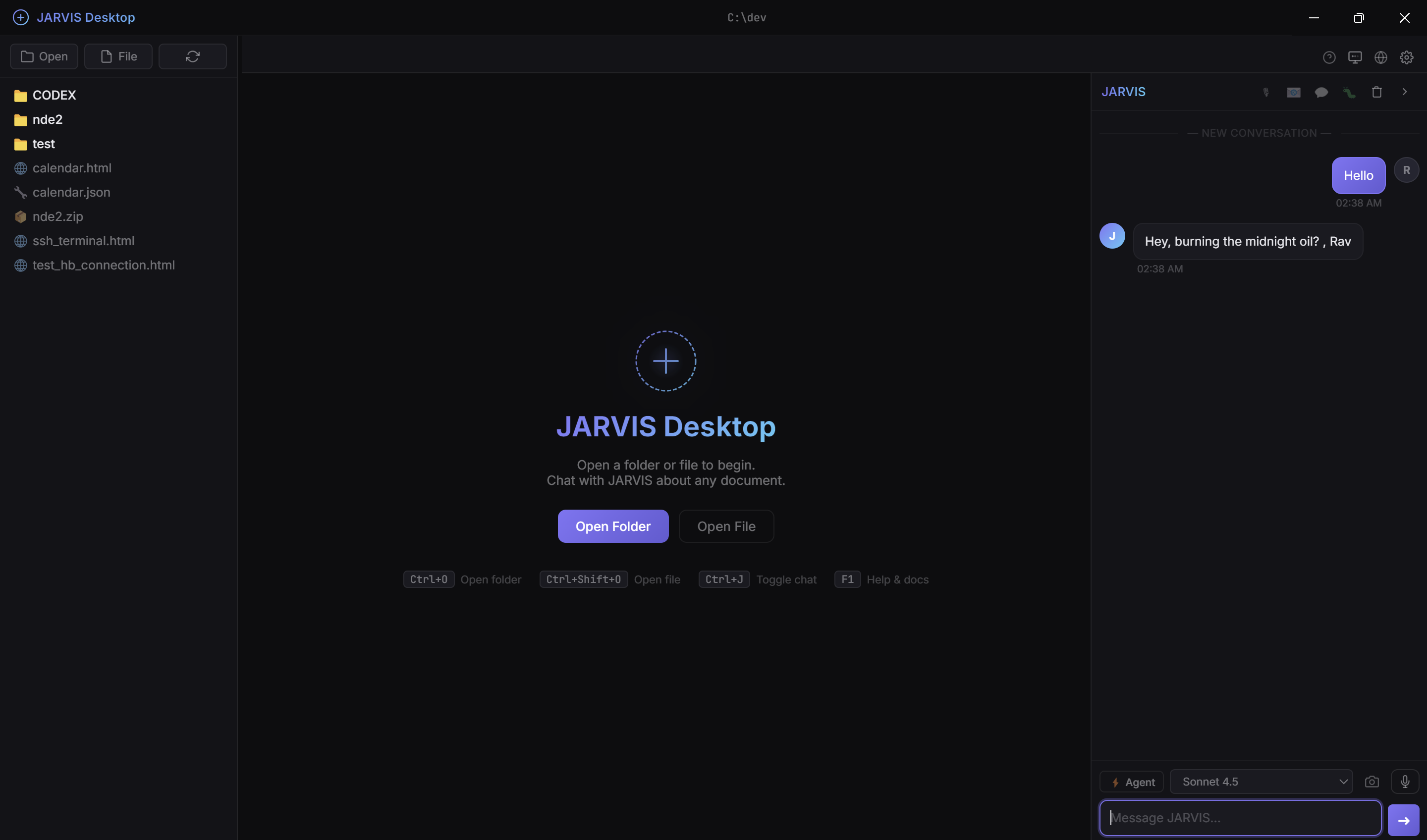 JARVIS Desktop v3.2 — Main Interface