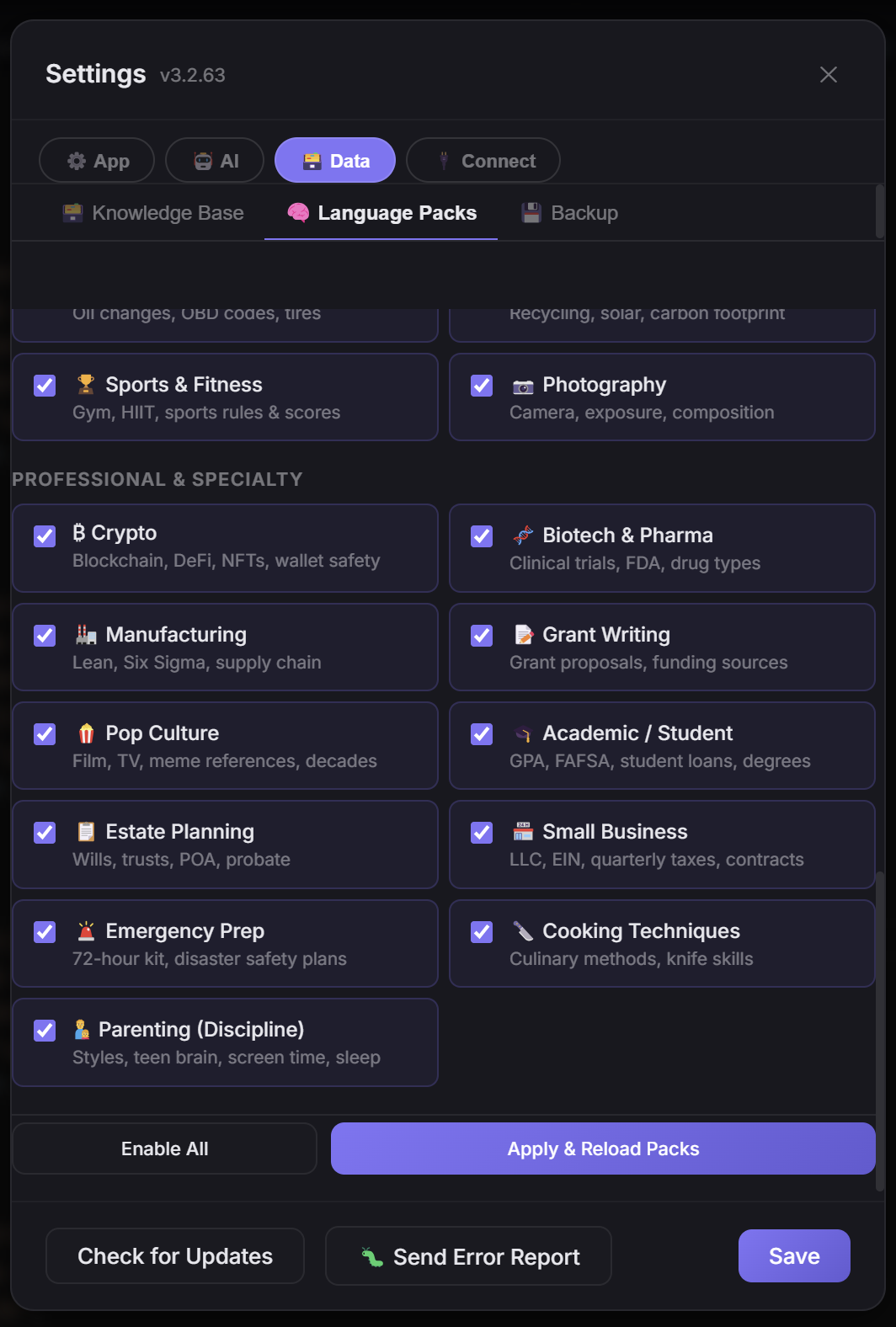 JARVIS Desktop — Language Packs