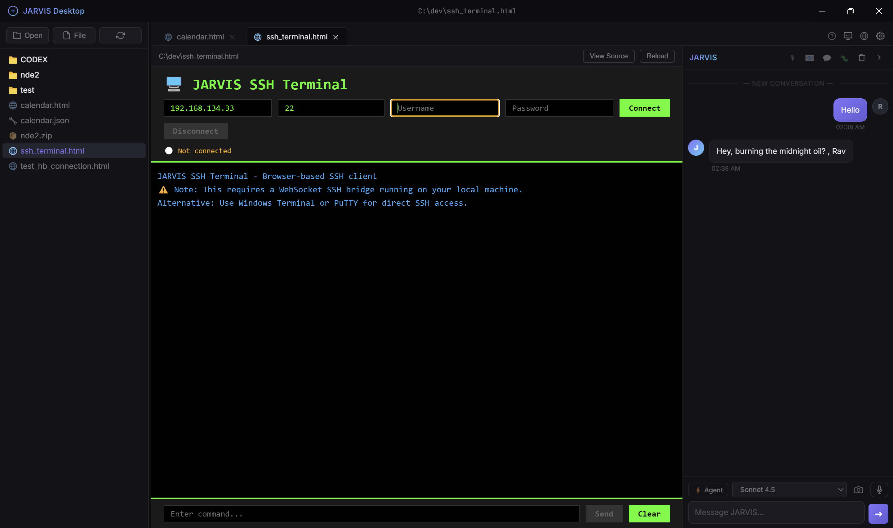 JARVIS Desktop — Terminal